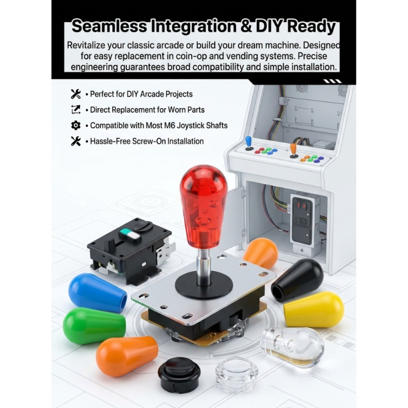 Joystick Arcade Parts - 1 Joystick M6 con Cabeza de